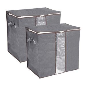 2pcs Clothes Comforters Storage Bag Folding Containers with Zipper Grey